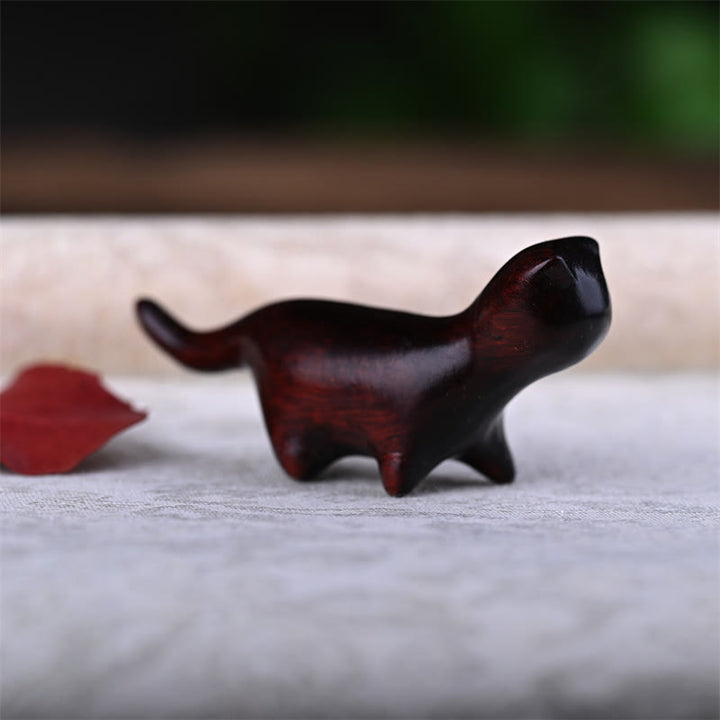 Buddha Stones Sandalo verde Foglia piccola Sandalo rosso Legno di ebano Legno arcobaleno Mini gatto che cammina fortunato Decorazione positiva - image 13
