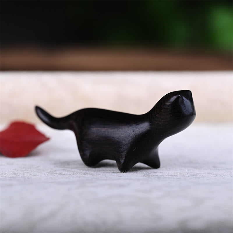 Buddha Stones Sandalo verde Foglia piccola Sandalo rosso Legno di ebano Legno arcobaleno Mini gatto che cammina fortunato Decorazione positiva - image 10