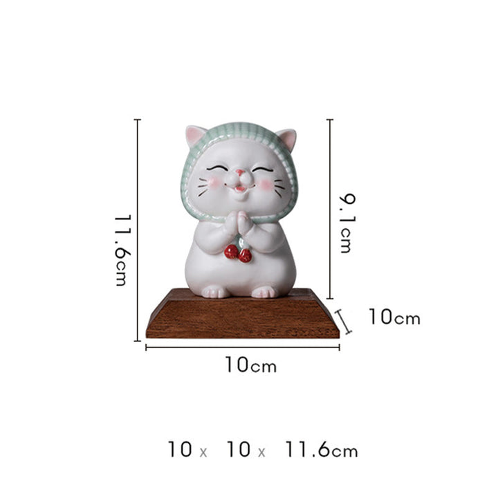 Buddha Stones Lucky Cute Cat In Sciarpa Decorazione Figurina in Ceramica - image 18