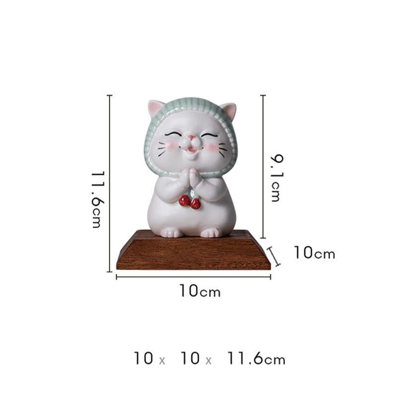 Buddha Stones Lucky Cute Cat In Sciarpa Decorazione Figurina in Ceramica - image 19