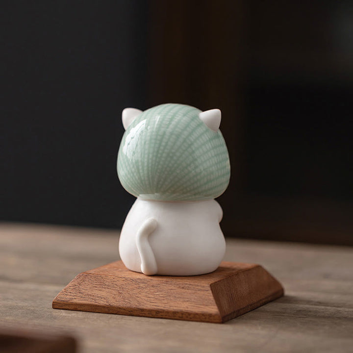Buddha Stones Lucky Cute Cat In Sciarpa Decorazione Figurina in Ceramica