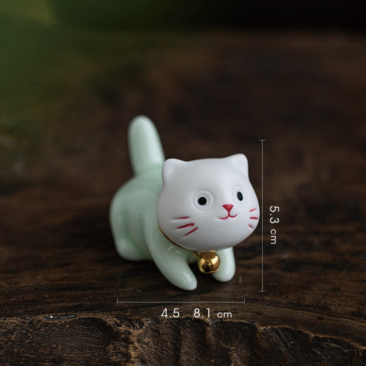 Buddha Stones Mini Lucky Cute Cat Figurina in ceramica verde chiaro bianca Decorazione - Gatto 4,7*5,4*6,5 cm - image 15