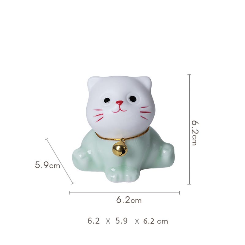 Buddha Stones Mini Lucky Cute Cat Figurina in ceramica verde chiaro bianca Decorazione - image 13