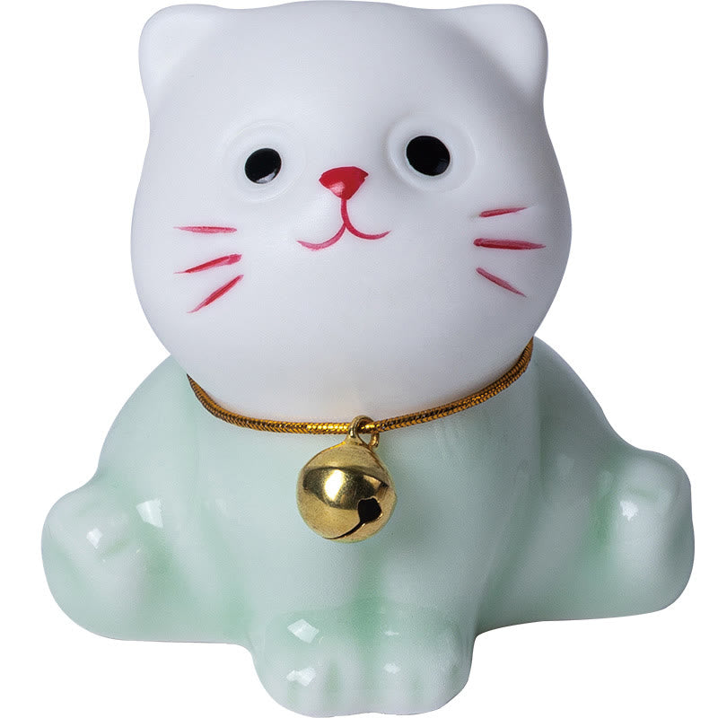 Buddha Stones Mini Lucky Cute Cat Figurina in ceramica verde chiaro bianca Decorazione - image 14