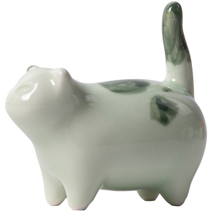 Buddha Stones Mini Lucky Cute Spotted Standing Cat Sleeping Kitten Ceramic Figurina Decorazione