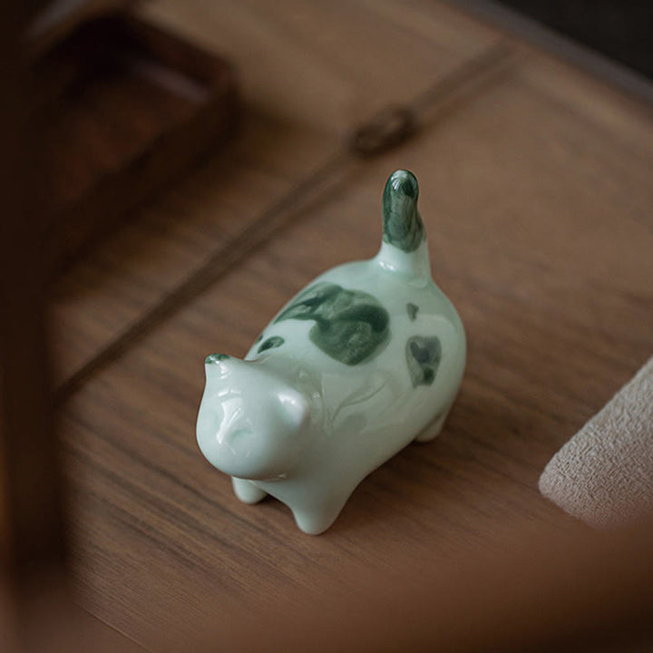 Buddha Stones Mini Lucky Cute Spotted Standing Cat Sleeping Kitten Ceramic Figurina Decorazione - image 8