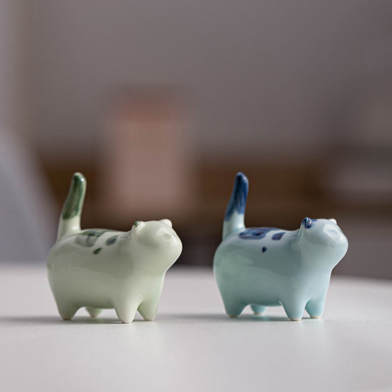 Buddha Stones Mini Lucky Cute Spotted Standing Cat Sleeping Kitten Ceramic Figurina Decorazione - image 15