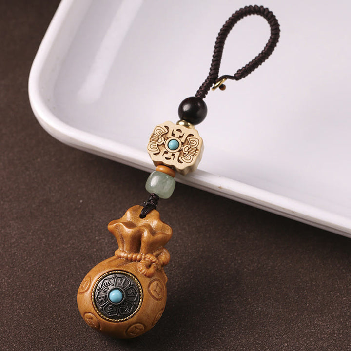 Buddha Stones Sandalo Piccola foglia Sandalo rosso Sandalo verde Om Mani Padme Hum Calma Portachiavi Telefono Decorazione da appendere