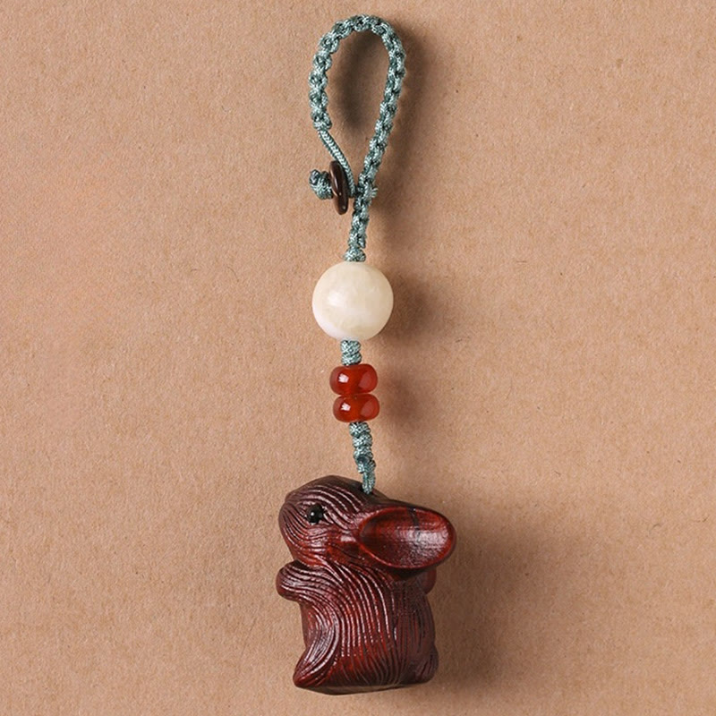 Buddha Stones Sandalo Piccola Foglia Sandalo Rosso Mini Coniglio Fortunato Protezione Portachiavi Telefono Appeso Decorazione