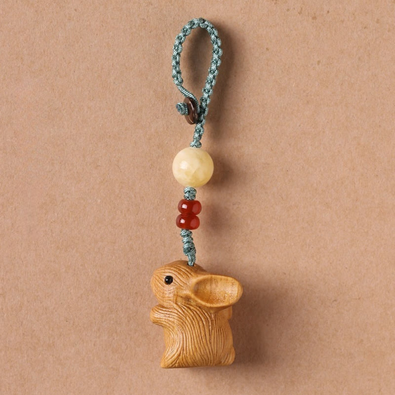 Buddha Stones Sandalo Piccola Foglia Sandalo Rosso Mini Coniglio Fortunato Protezione Portachiavi Telefono Appeso Decorazione