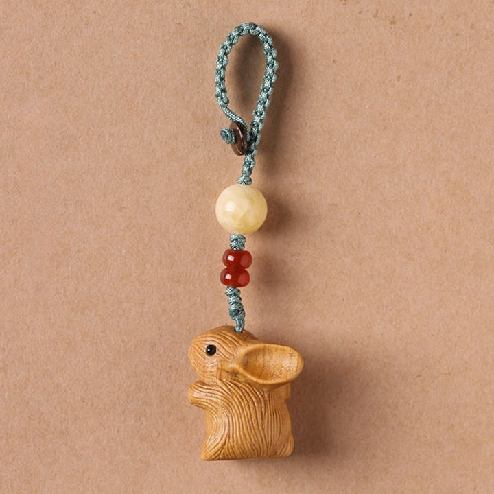 Buddha Stones Sandalo Piccola Foglia Sandalo Rosso Mini Coniglio Fortunato Protezione Portachiavi Telefono Appeso Decorazione