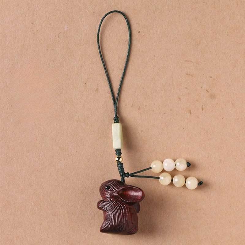 Buddha Stones Sandalo Piccola Foglia Sandalo Rosso Mini Coniglio Fortunato Protezione Portachiavi Telefono Appeso Decorazione