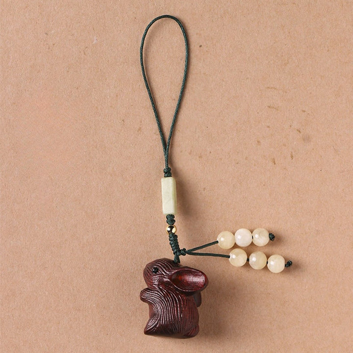 Buddha Stones Sandalo Piccola Foglia Sandalo Rosso Mini Coniglio Fortunato Protezione Portachiavi Telefono Appeso Decorazione
