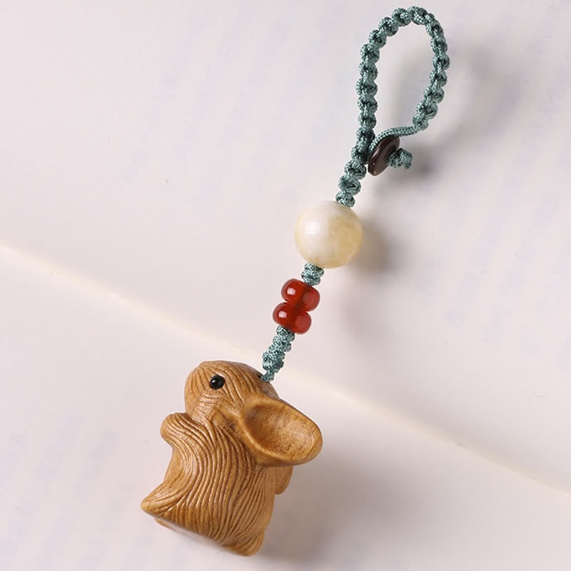 Buddha Stones Sandalo Piccola Foglia Sandalo Rosso Mini Coniglio Fortunato Protezione Portachiavi Telefono Appeso Decorazione
