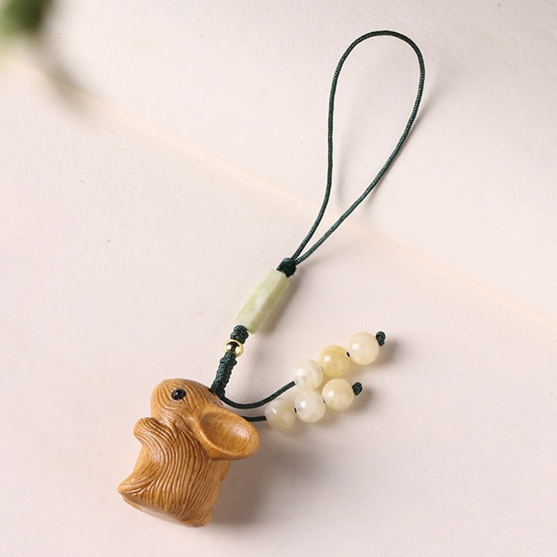 Buddha Stones Sandalo Piccola Foglia Sandalo Rosso Mini Coniglio Fortunato Protezione Portachiavi Telefono Appeso Decorazione