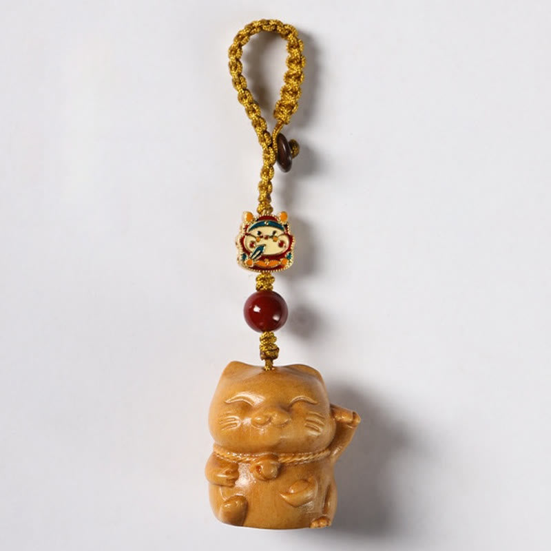 Buddha Stones Piccola foglia Sandalo rosso Sandalo verde Sandalo Gatto fortunato Protezione Portachiavi Telefono Appeso Decorazione - Sandalo - Portachiavi - image 18