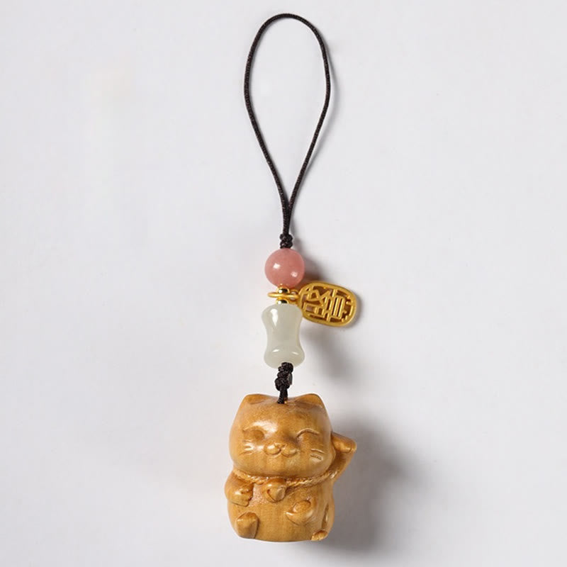 Buddha Stones Piccola foglia Sandalo rosso Sandalo verde Sandalo Gatto fortunato Protezione Portachiavi Telefono Appeso Decorazione - Sandalo - Decorazione da appendere al telefono - image 19