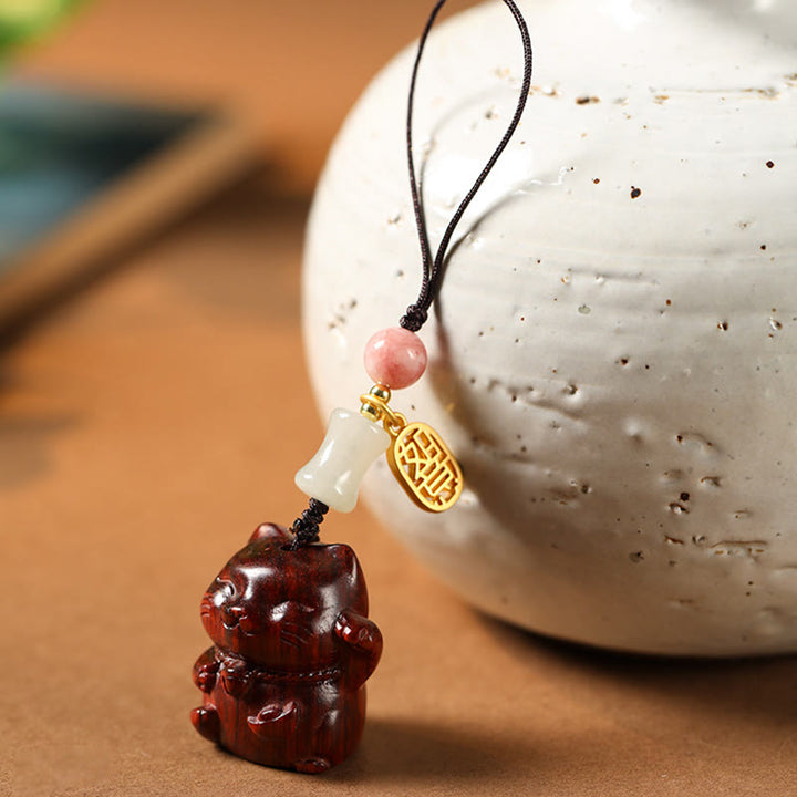 Buddha Stones Piccola foglia Sandalo rosso Sandalo verde Sandalo Gatto fortunato Protezione Portachiavi Telefono Appeso Decorazione - image 11