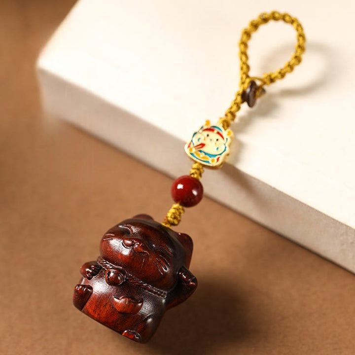 Buddha Stones Piccola foglia Sandalo rosso Sandalo verde Sandalo Gatto fortunato Protezione Portachiavi Telefono Appeso Decorazione - Sandalo rosso a foglia piccola - Portachiavi - image 1