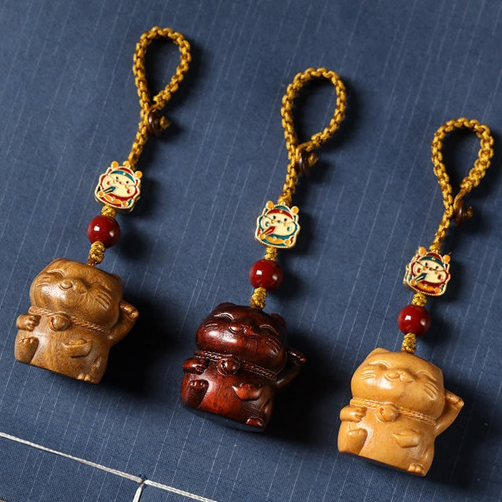 Buddha Stones Piccola foglia Sandalo rosso Sandalo verde Sandalo Gatto fortunato Protezione Portachiavi Telefono Appeso Decorazione - image 2