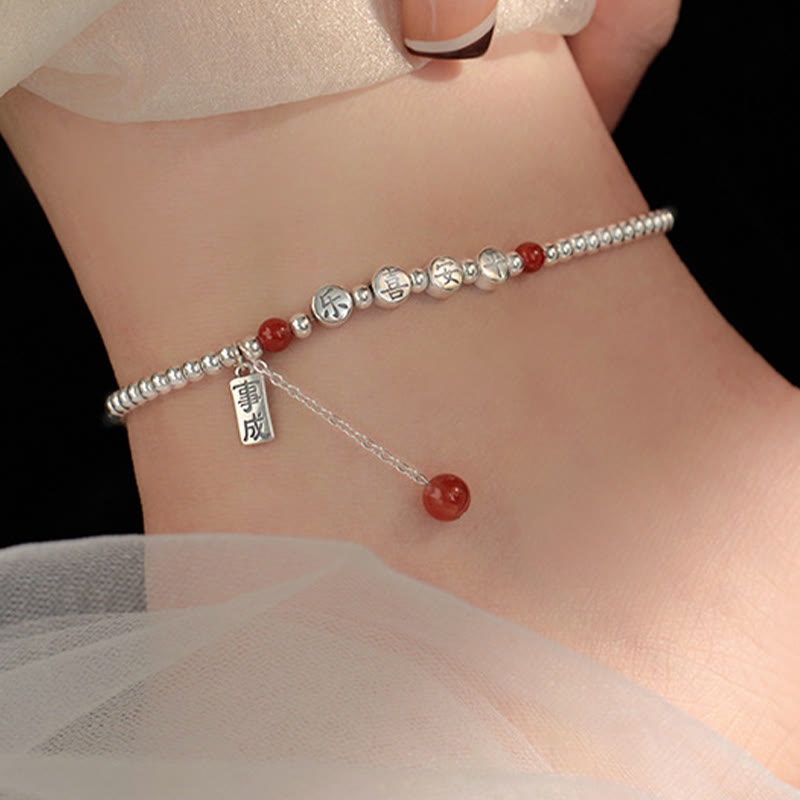 Buddha Stones 925 Sterling Silver Piccole Perle Agata Rossa Pace E Gioia Benedizione Cavigliera