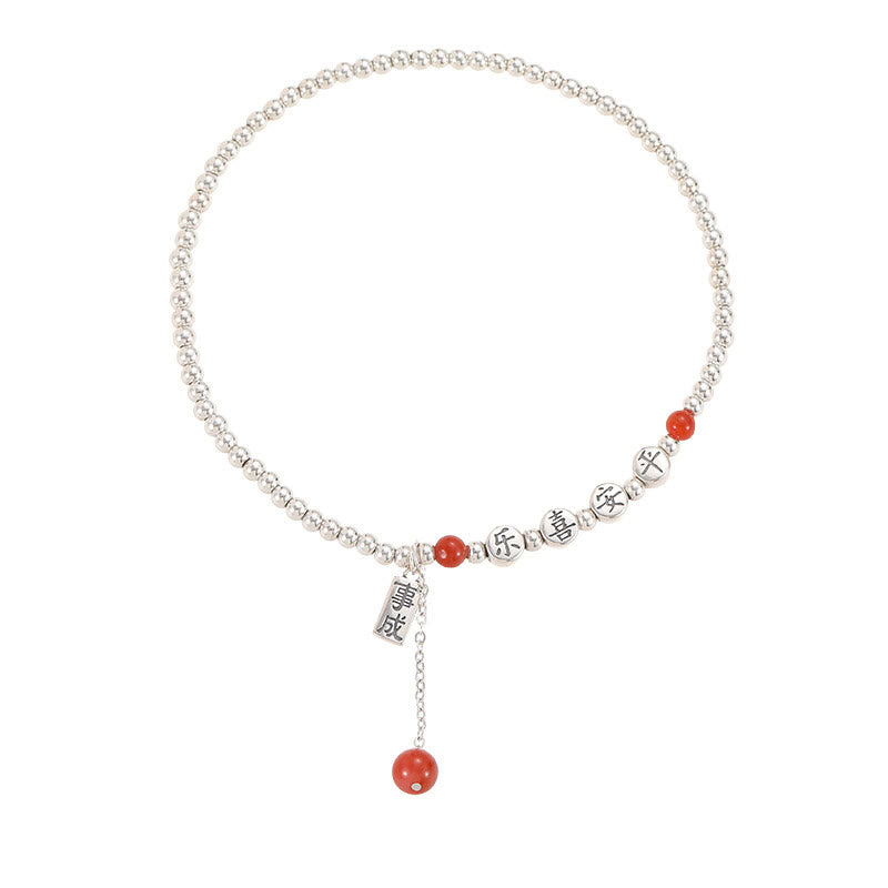 Buddha Stones 925 Sterling Silver Piccole Perle Agata Rossa Pace E Gioia Benedizione Cavigliera