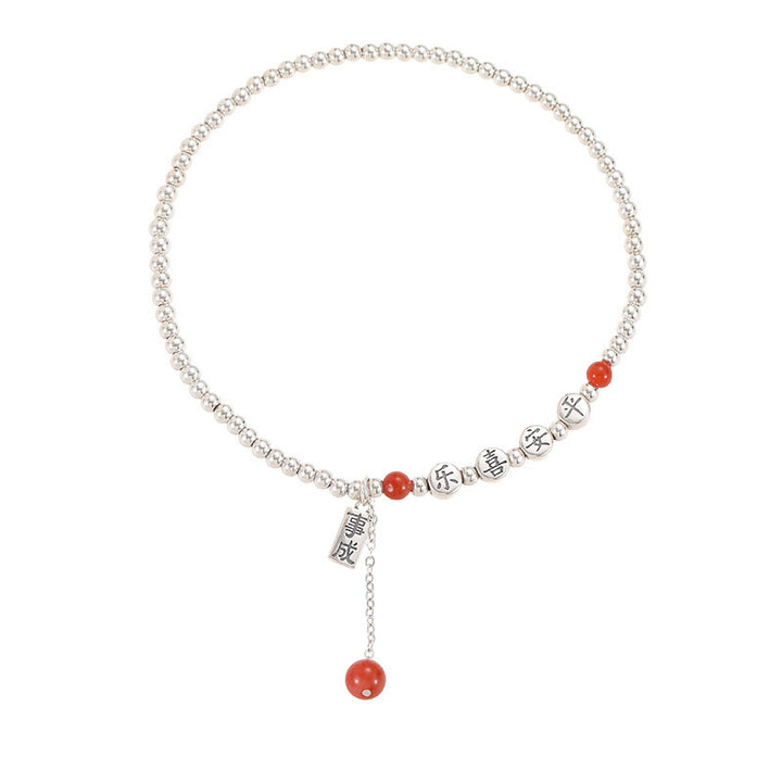 Buddha Stones 925 Sterling Silver Piccole Perle Agata Rossa Pace E Gioia Benedizione Cavigliera