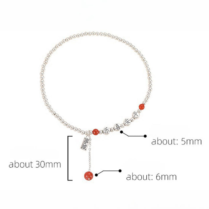 Buddha Stones 925 Sterling Silver Piccole Perle Agata Rossa Pace E Gioia Benedizione Cavigliera