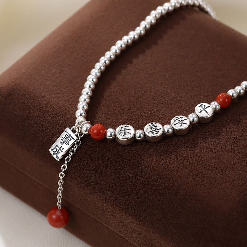 Buddha Stones 925 Sterling Silver Piccole Perle Agata Rossa Pace E Gioia Benedizione Cavigliera