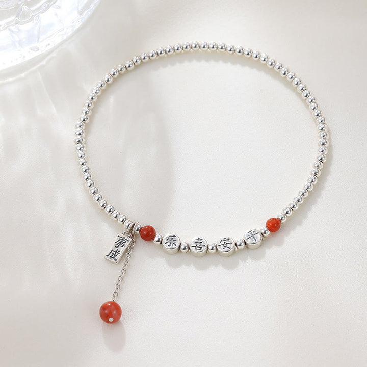 Buddha Stones 925 Sterling Silver Piccole Perle Agata Rossa Pace E Gioia Benedizione Cavigliera