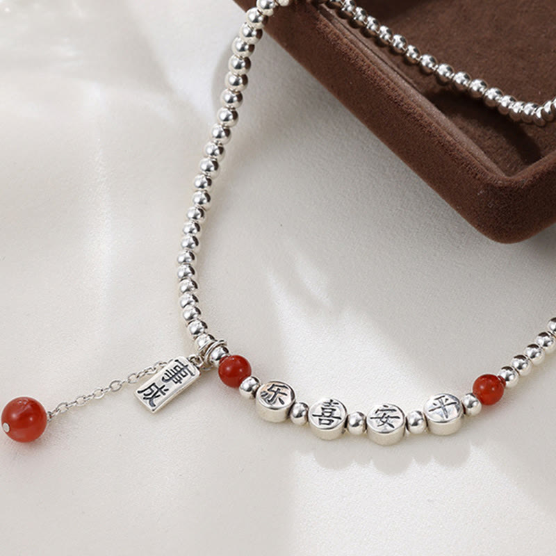 Buddha Stones 925 Sterling Silver Piccole Perle Agata Rossa Pace E Gioia Benedizione Cavigliera