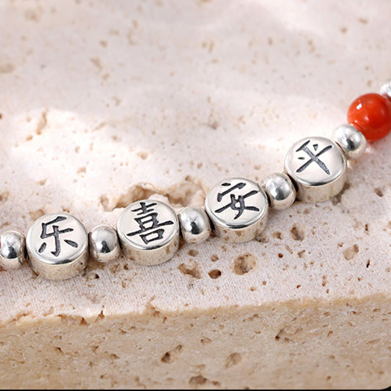 Buddha Stones 925 Sterling Silver Piccole Perle Agata Rossa Pace E Gioia Benedizione Cavigliera