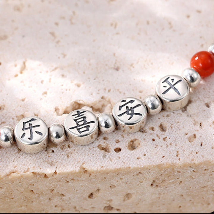 Buddha Stones 925 Sterling Silver Piccole Perle Agata Rossa Pace E Gioia Benedizione Cavigliera