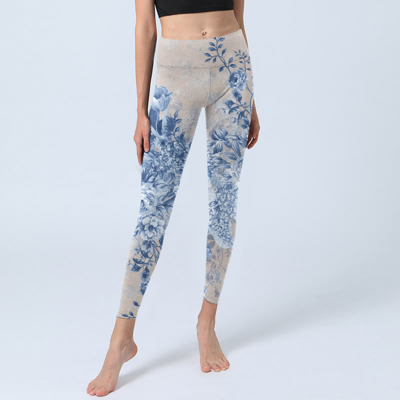 Leggings da palestra con stampa di margherite e rose Buddha Stones, pantaloni da yoga da donna