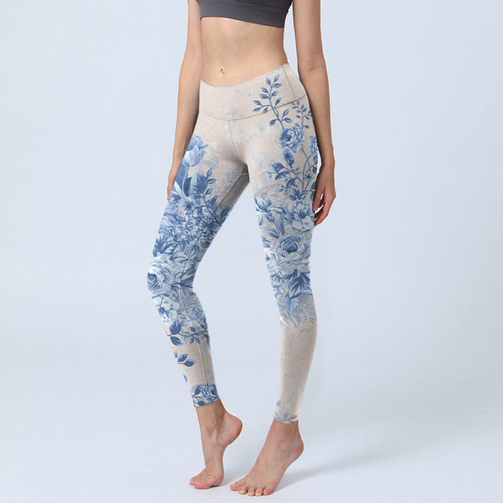 Leggings da palestra con stampa di margherite e rose Buddha Stones, pantaloni da yoga da donna - Grano - US18, UK/AU22, EU50 (4XL) - image 0