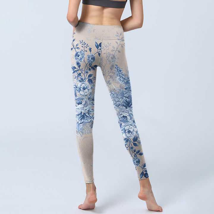 Leggings da palestra con stampa di margherite e rose Buddha Stones, pantaloni da yoga da donna