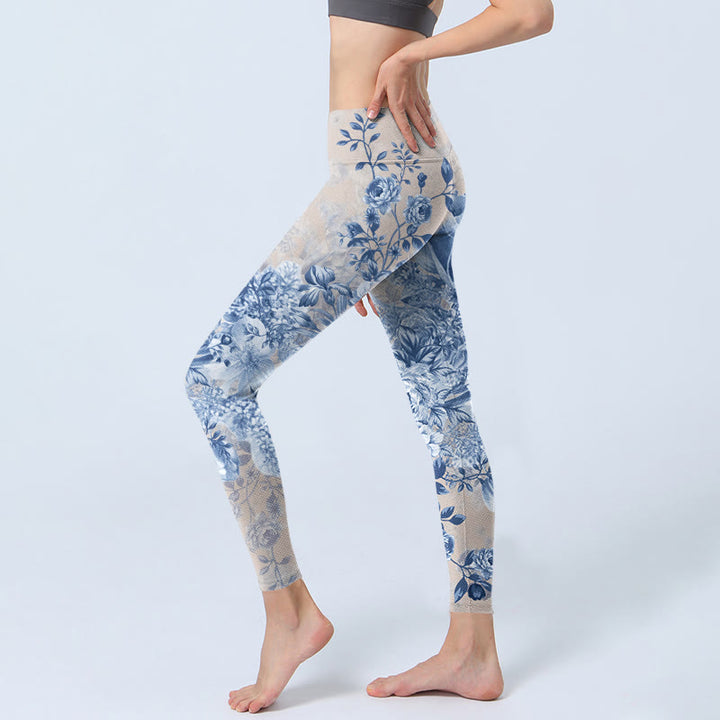 Leggings da palestra con stampa di margherite e rose Buddha Stones, pantaloni da yoga da donna