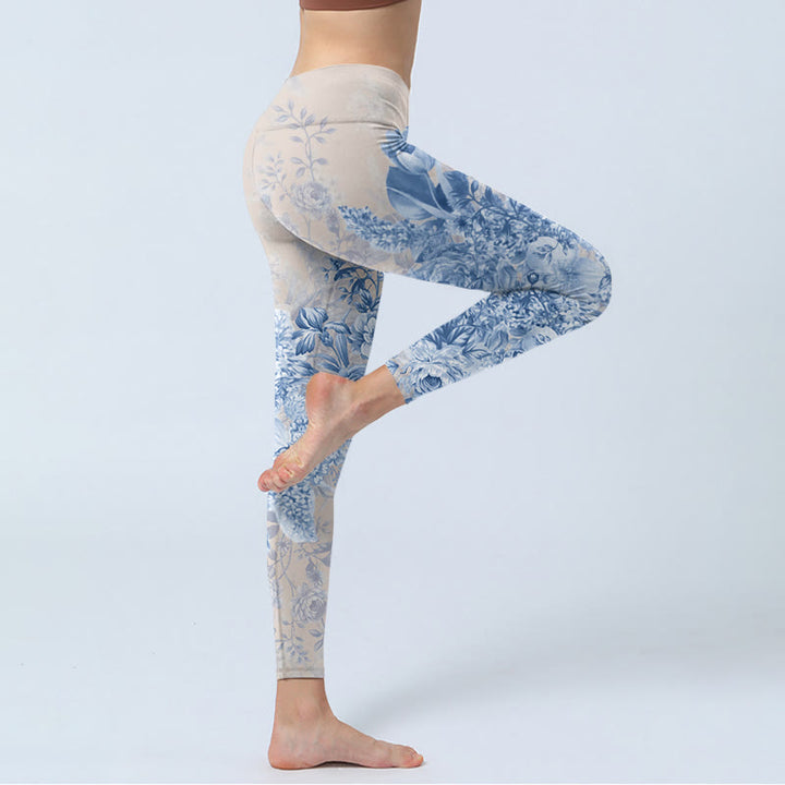 Leggings da palestra con stampa di margherite e rose Buddha Stones, pantaloni da yoga da donna
