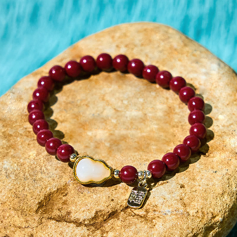 Braccialetto di benedizione con ciondolo Fu, carattere zucca e cinabro Buddha Stones
