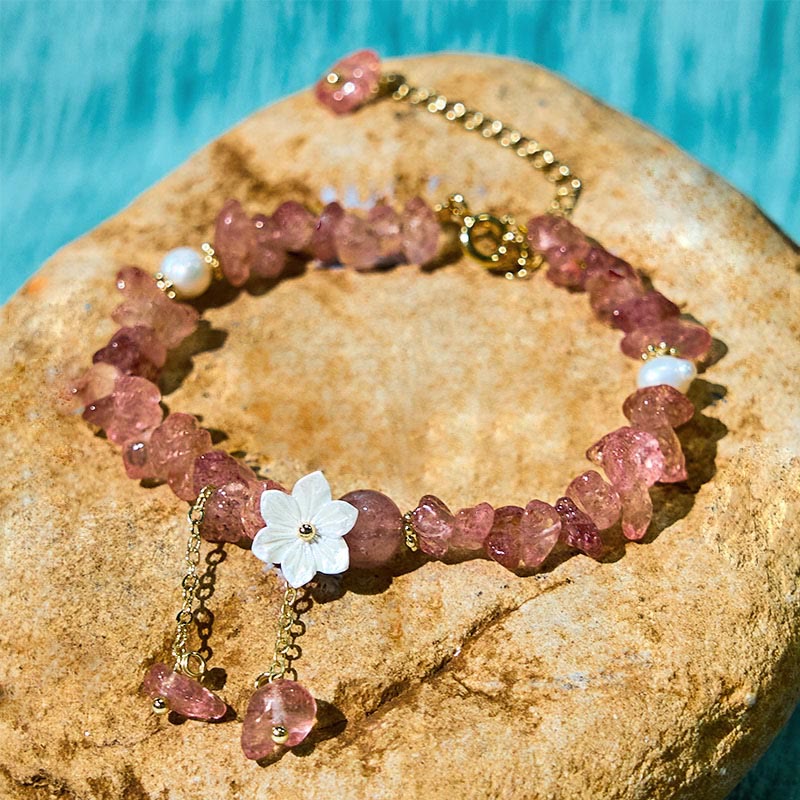 Buddha Stones Quarzo fragola naturale Quarzo fragola verde Braccialetto di guarigione di cristallo Super Seven Flower