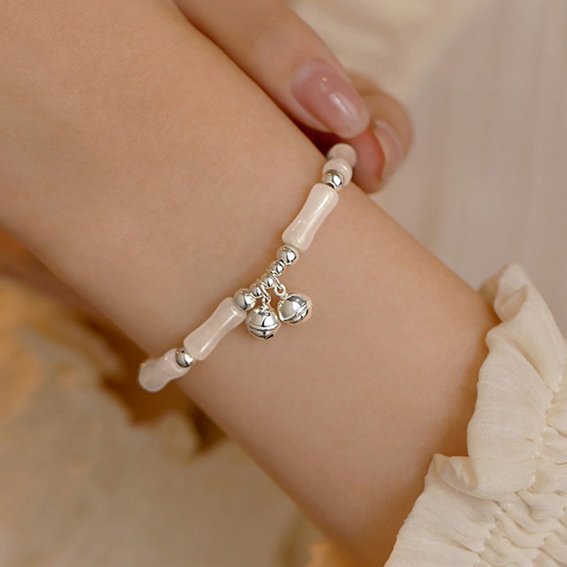 Braccialetto Buddha Stones 925 Sterling Silver Natural White Jade Bamboo Bell Charm Luck Happiness - image 5