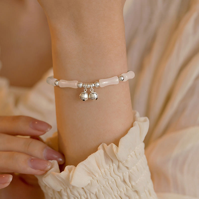 Braccialetto Buddha Stones 925 Sterling Silver Natural White Jade Bamboo Bell Charm Luck Happiness - image 4