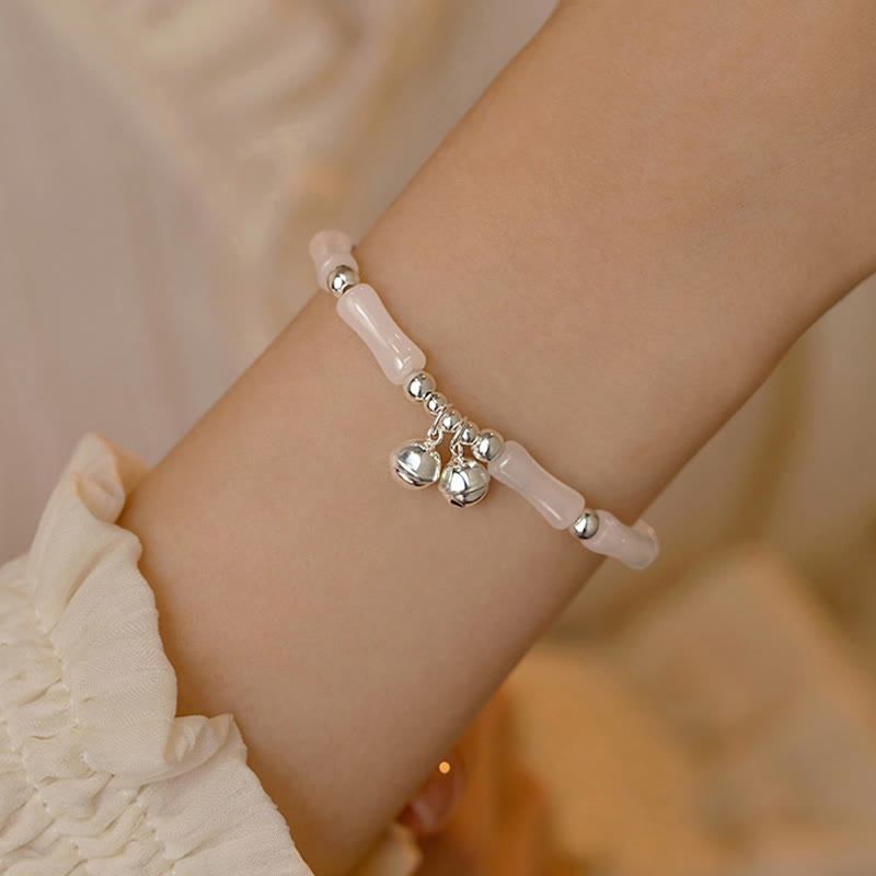 Braccialetto Buddha Stones 925 Sterling Silver Natural White Jade Bamboo Bell Charm Luck Happiness
