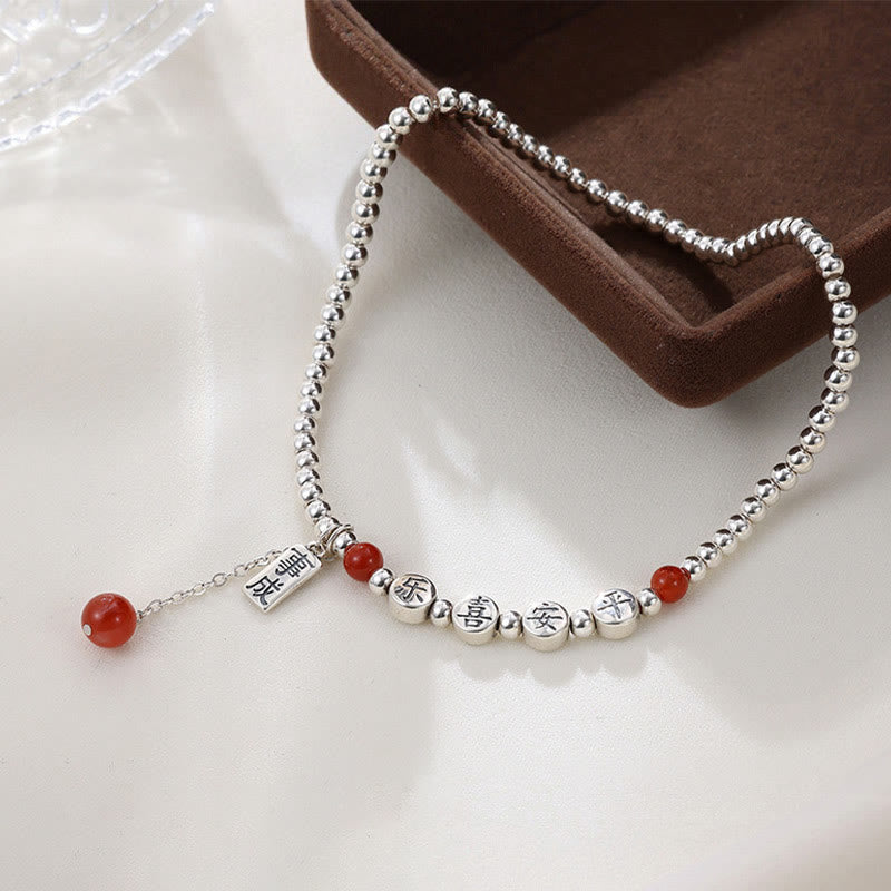 Buddha Stones 925 Sterling Silver Piccole Perle Agata Rossa Pace E Gioia Benedizione Cavigliera