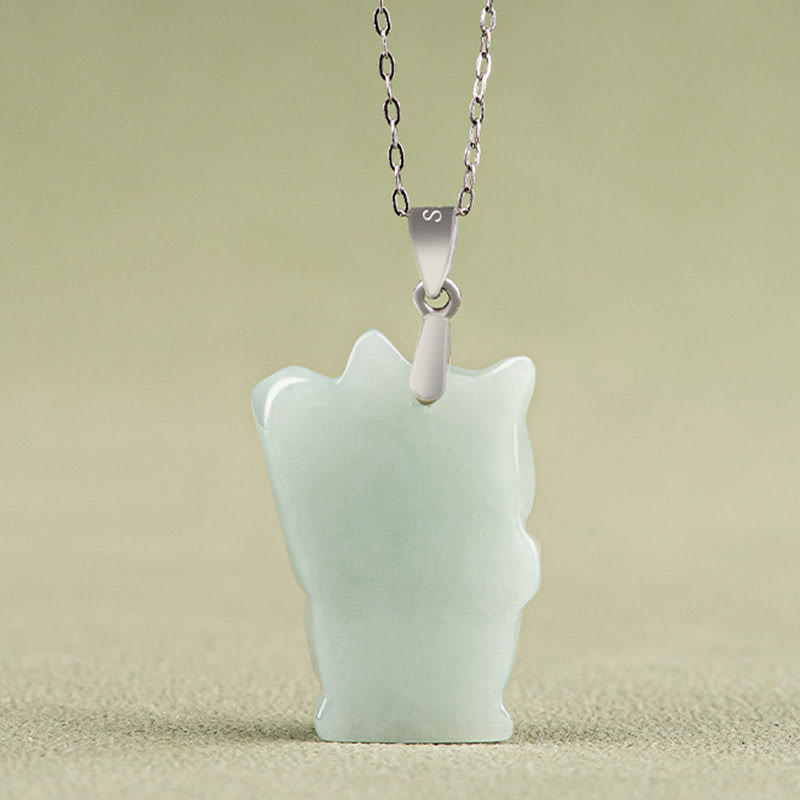 Collana con ciondolo a forma di gatto della fortuna in argento sterling 925 con Buddha Stones e giada - image 3