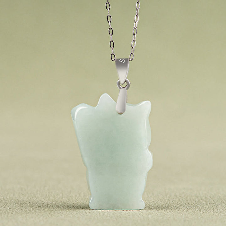 Collana con ciondolo in acciaio al titanio e Buddha Stones, giada, gatto della fortuna e prosperità - image 2