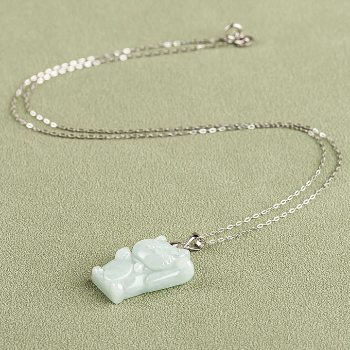 Collana con ciondolo a forma di gatto della fortuna in argento sterling 925 con Buddha Stones e giada - image 4