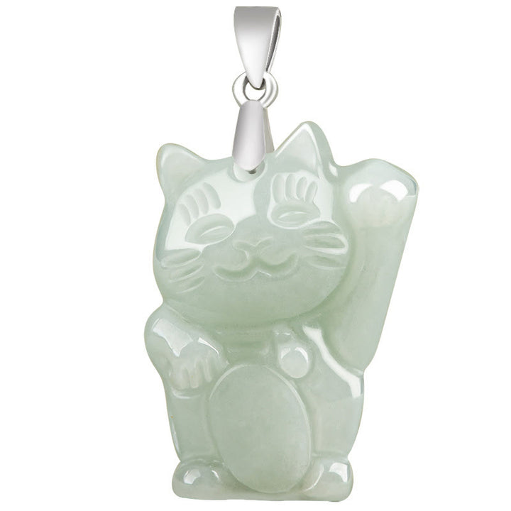Collana con ciondolo a forma di gatto della fortuna in argento sterling 925 con Buddha Stones e giada - image 6