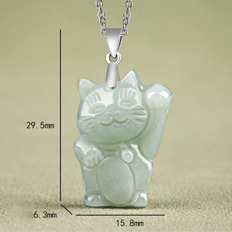 Collana con ciondolo a forma di gatto della fortuna in argento sterling 925 con Buddha Stones e giada - image 5