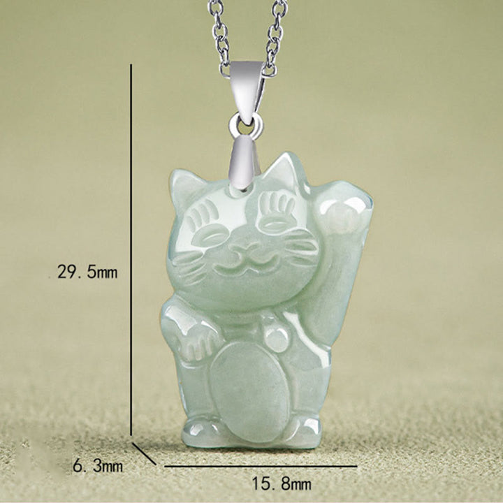 Collana con ciondolo a forma di gatto della fortuna in argento sterling 925 con Buddha Stones e giada - image 5